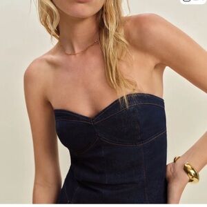 Reformation Kamila Dark Denim Strapless Top